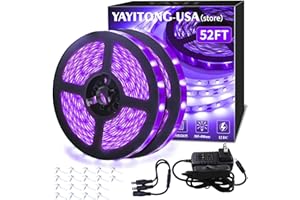 YIAYETOG YAYIT 52FT/16M LED Black Light Strip Kit, 960 LEDs, 12V Flexible Blacklights Fixtures for Glow Party, Bedroom, Halloween, Body Paint, Birthday, Non-Waterproof