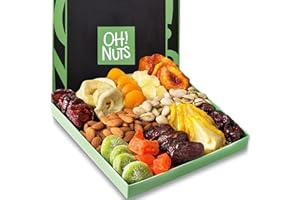 Oh! Nuts Dried Fruits and Nuts Gift Basket - Gourmet Gift Baskets - Healthy Assorted Nuts and Dried Fruit Gift Box - Crafted in USA, Sealed Fresh in Individual Packs (Green Box)