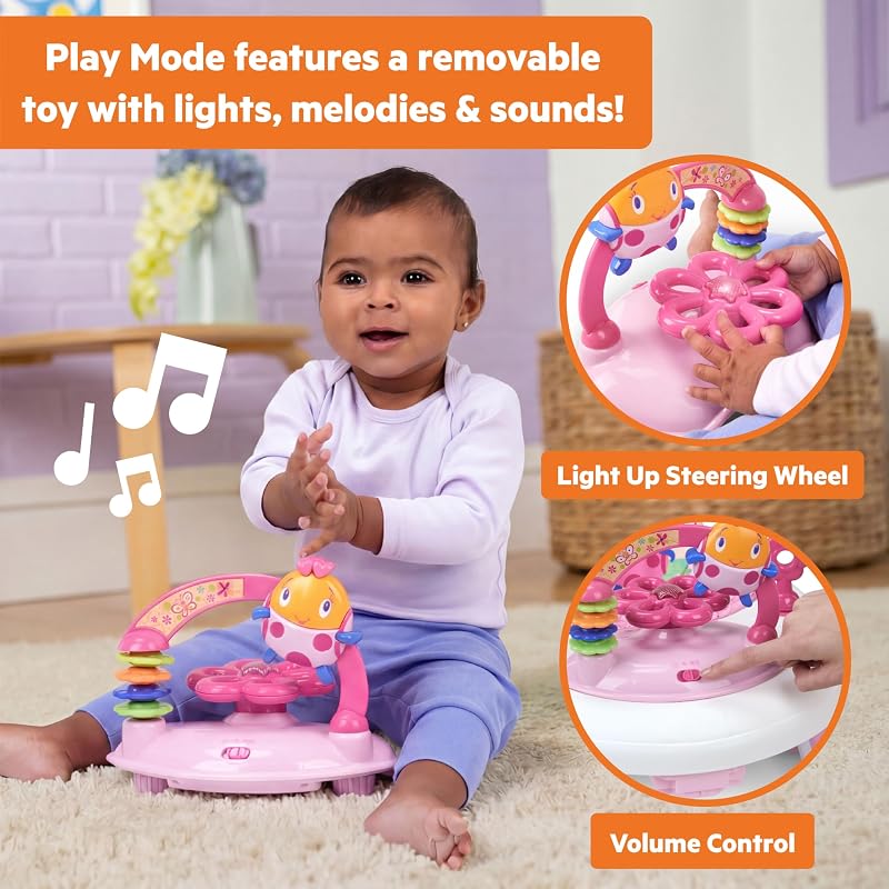 , June Berry Lauflernhilfe mit Spielstation & Spielzeug, Lauflernwagen mit Lichtern und Melodien, höhenverstellbare, hoher Rückenlehne, Sicherheitsstopper, Mädchen, rosa, ab 6 Monaten