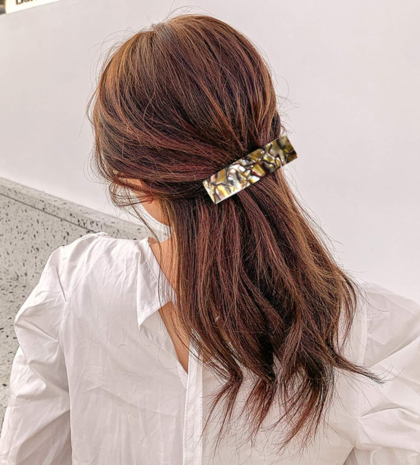 2PCS Hair Barrettes Tortoise Shell French Design Celluloid Rectangle Hair Clips for Women : Beauty