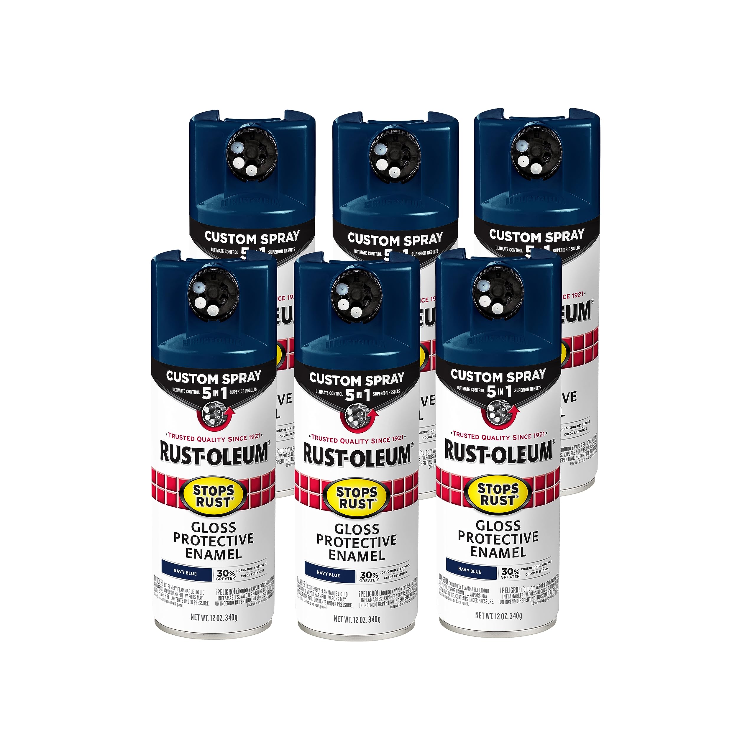 Rust-Oleum 376904-6PK Stops Rust Custom Spray 5-in-1 Spray Paint, 12 oz, Gloss Navy Blue, 6 Pack Image