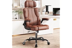 Kensaker Executive Leather Office Chair, Computer Chair with Thick Cushion & Lumbar Support, Ergonomic Desk Chair with Adjustable Headrest & Armrests,Brown