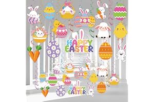 36 PCS Easter Hanging Swirl Decorations Pre-Strung Bunny Egg Hanging Decoration Happy Easter Rabbit Ceiling Streamers for Spr