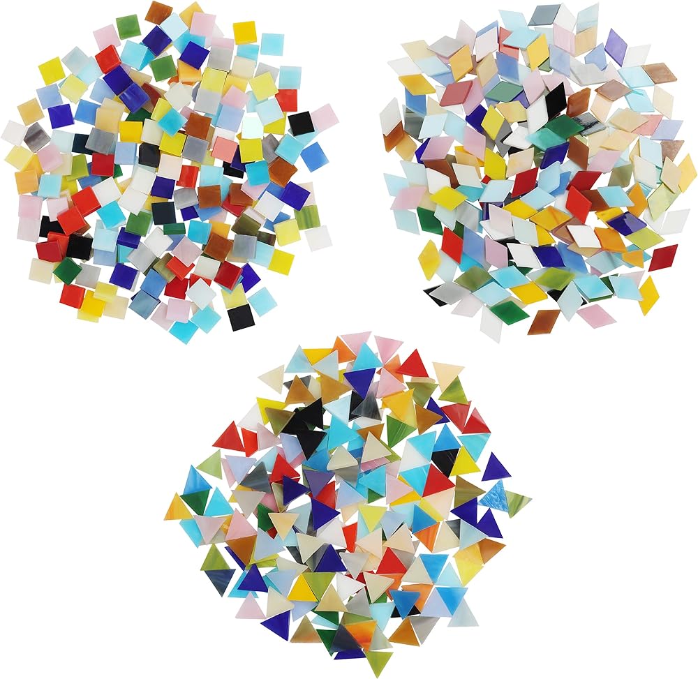 BELLE VOUS Mosaic Tiles Mixed Shapes & Colours 600pc/480g Glass Art Craft Decor