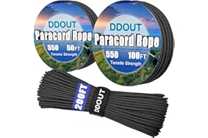 DDOUT Paracord Rope with 7-Strand Core, Nylon Rope 4mm, 11 Colors and 50/100/200 ft, Type III Parachute Cord for Camping, Survival, Hiking, DIY, Crafting, Outdoor, Black 50ft