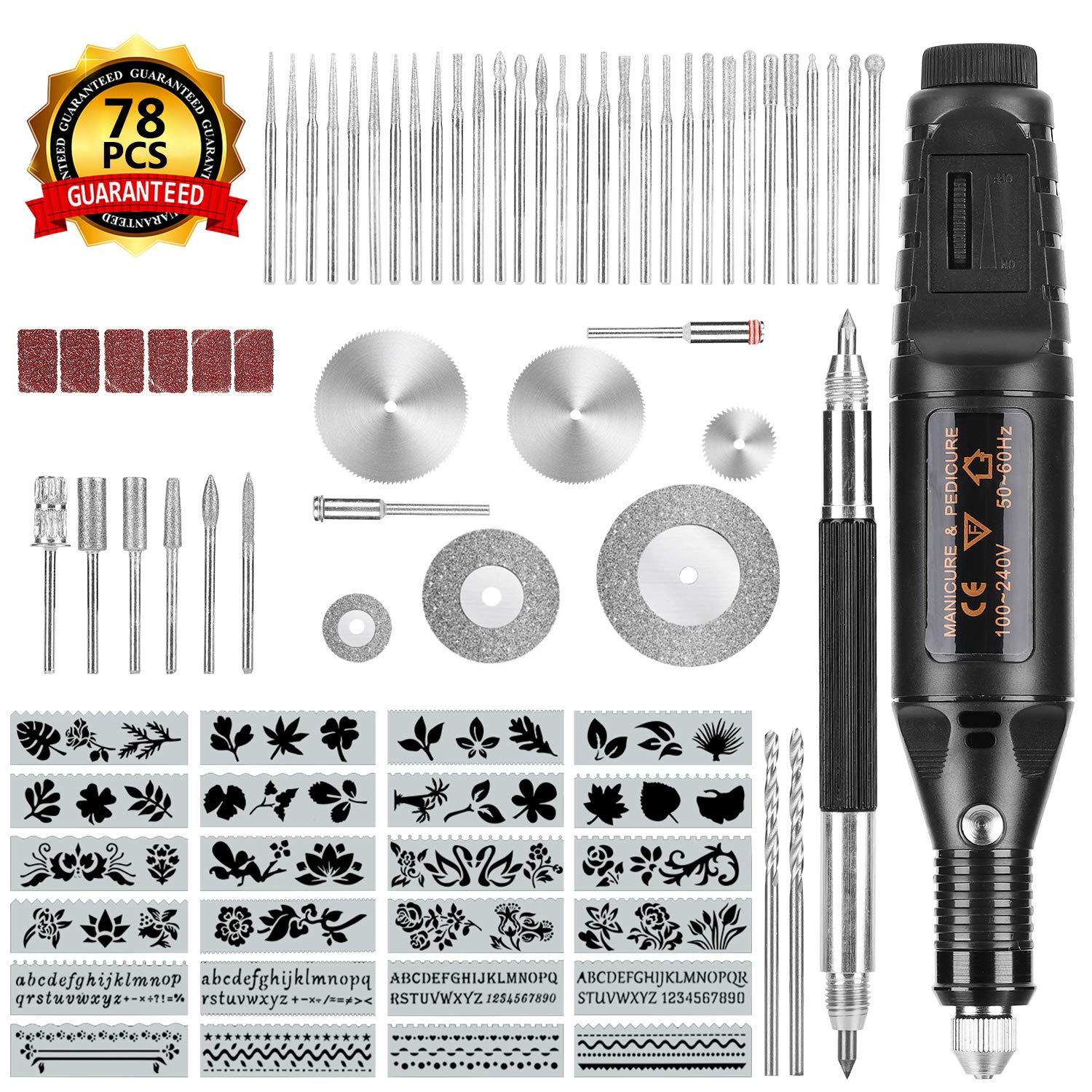 Winload 78 PCs Electric Engraving Tool Kit, Micro Engraver with Scriber Etcher 44 Bits and 6
