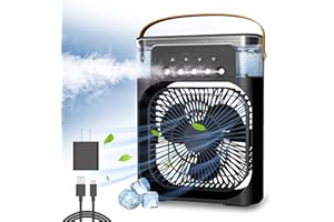 NTMY Personal Air Cooler, Portable Air Conditioner Fan, Mini Evaporative Cooler with 7 Colors LED Light, 1/2/3 H Timer, 3 Wind Speeds and 3 Spray Modes for Your Desk, Nightstand, or Coffee Table