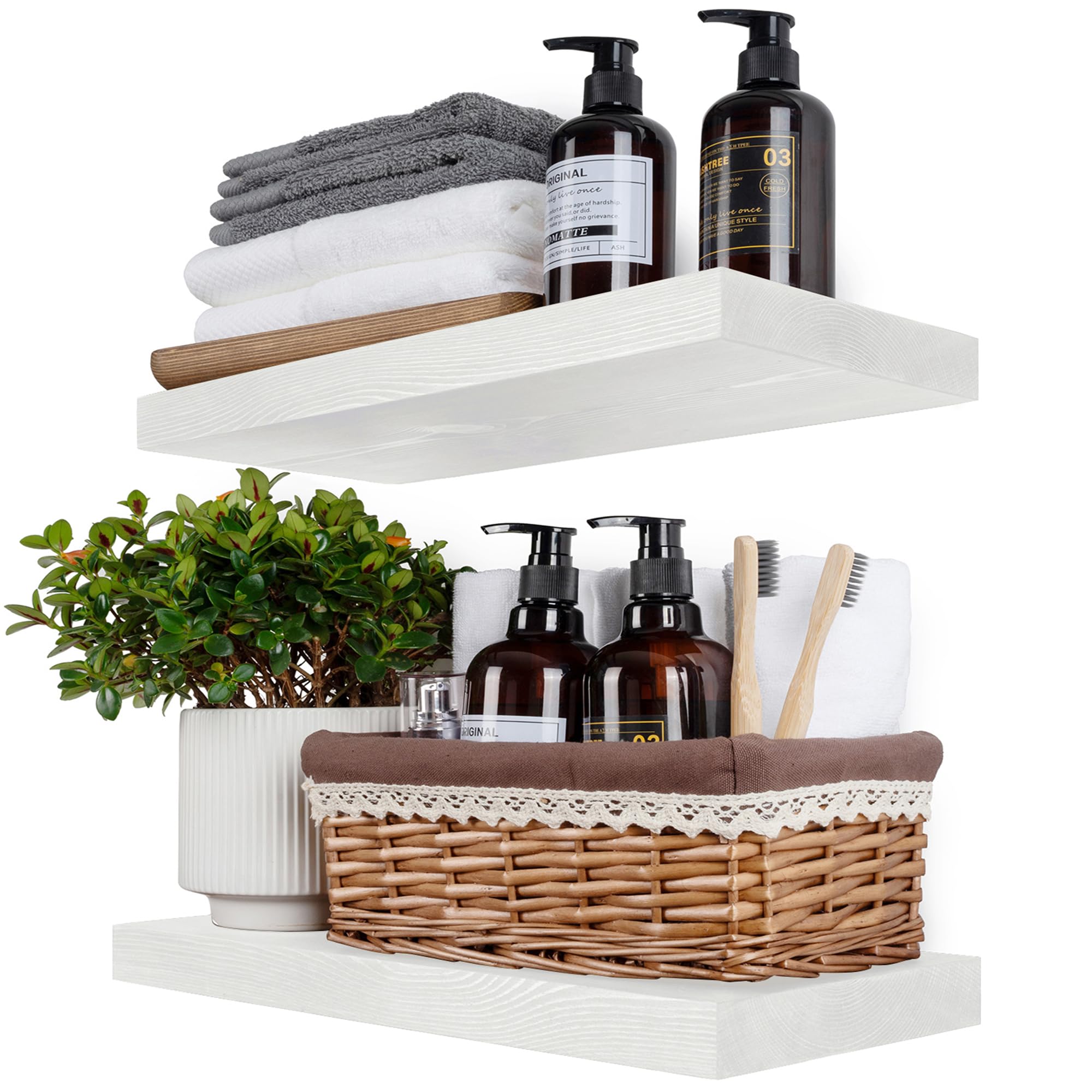 View 1 of **MISSING PARTS - no hardware**
BGMG Wood Floating Shelves 16 inch Set of 2, Rustic Wooden Wall Mount Shelves for Bathroom Living Room Bedroom Kitchen Farmhouse -16x 6.7 x1.25 inch- White