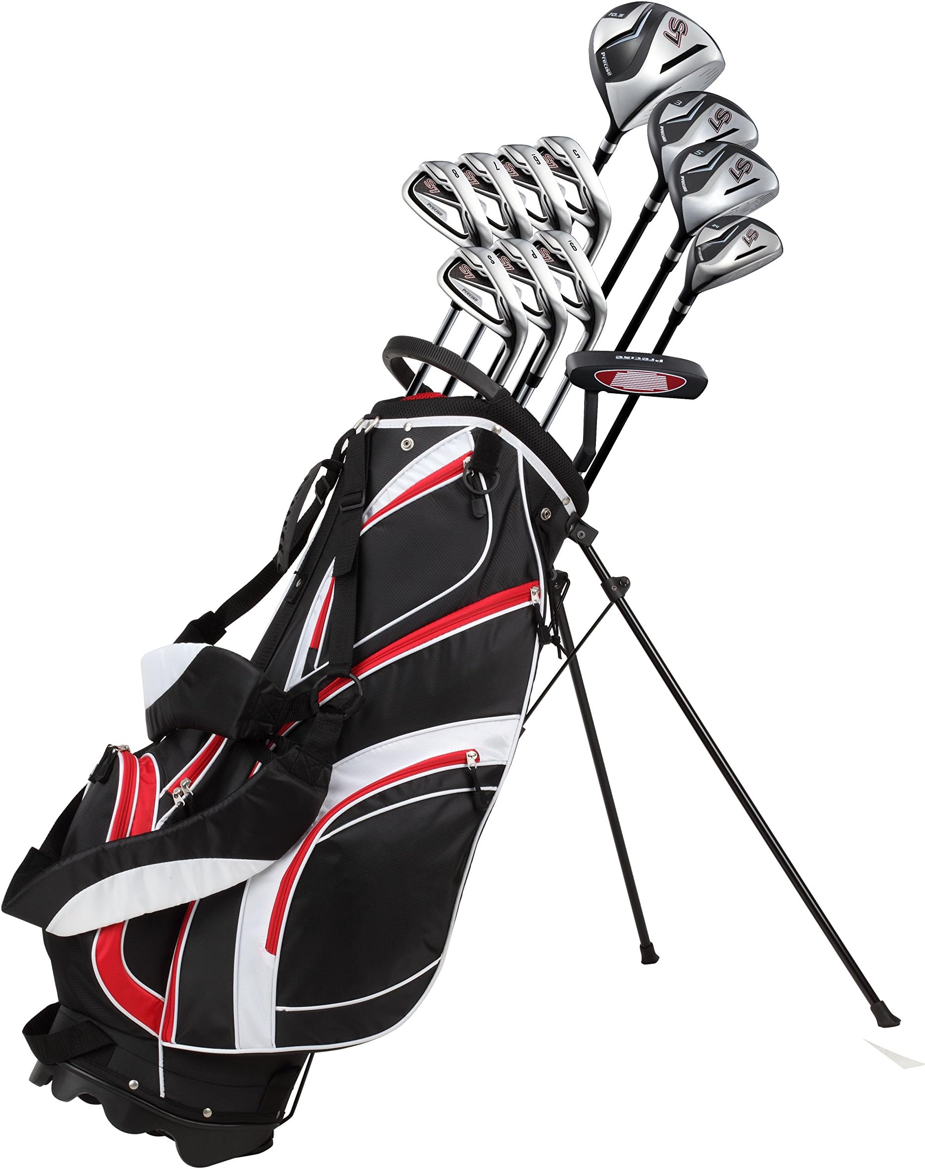 18 Piece Men's Complete Golf Club Package Set With Titanium Driver, #3 & #5 Fairway Woods, #4 Hybrid, 5-SW Irons, Putter, Stand Bag, 4 H/C's - Choose Color & Size
