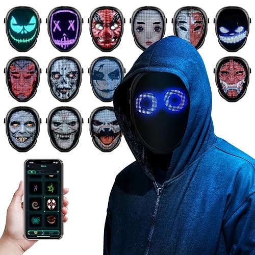 AINSKO Face Transforming Led Mask-APP Controlled,Cool Lighting Face Mask for Cosplay Party Christmas Gift (USBC Rechargable) (APP One)