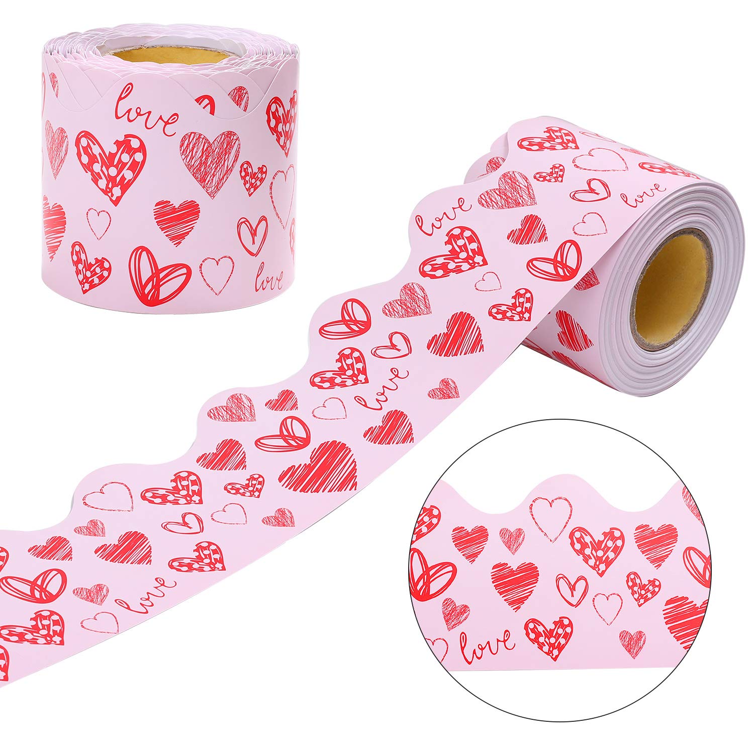 URATOT 65.6 Feet Valentine's Day Bulletin Board Border Scalloped Border Decoration Rolled Borders for Black Board, Classroom Decoration