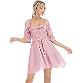 R.Vivimos Women's Summer Cotton Half Sleeves Backless Ruffled Mini A-Line Dress
