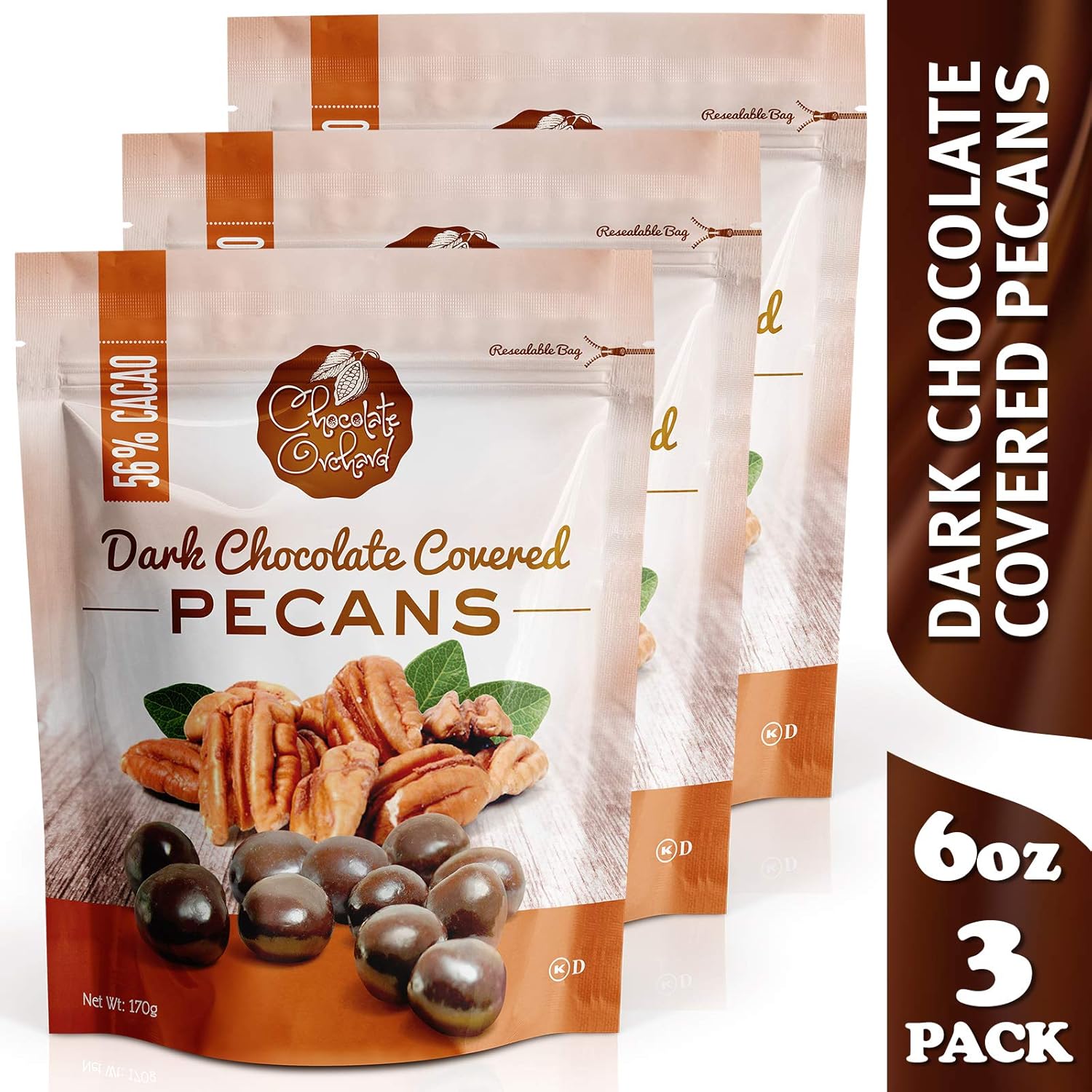 Amazon.com : Chocolate Orchard Dark Chocolate Covered Pecans - 6oz ...