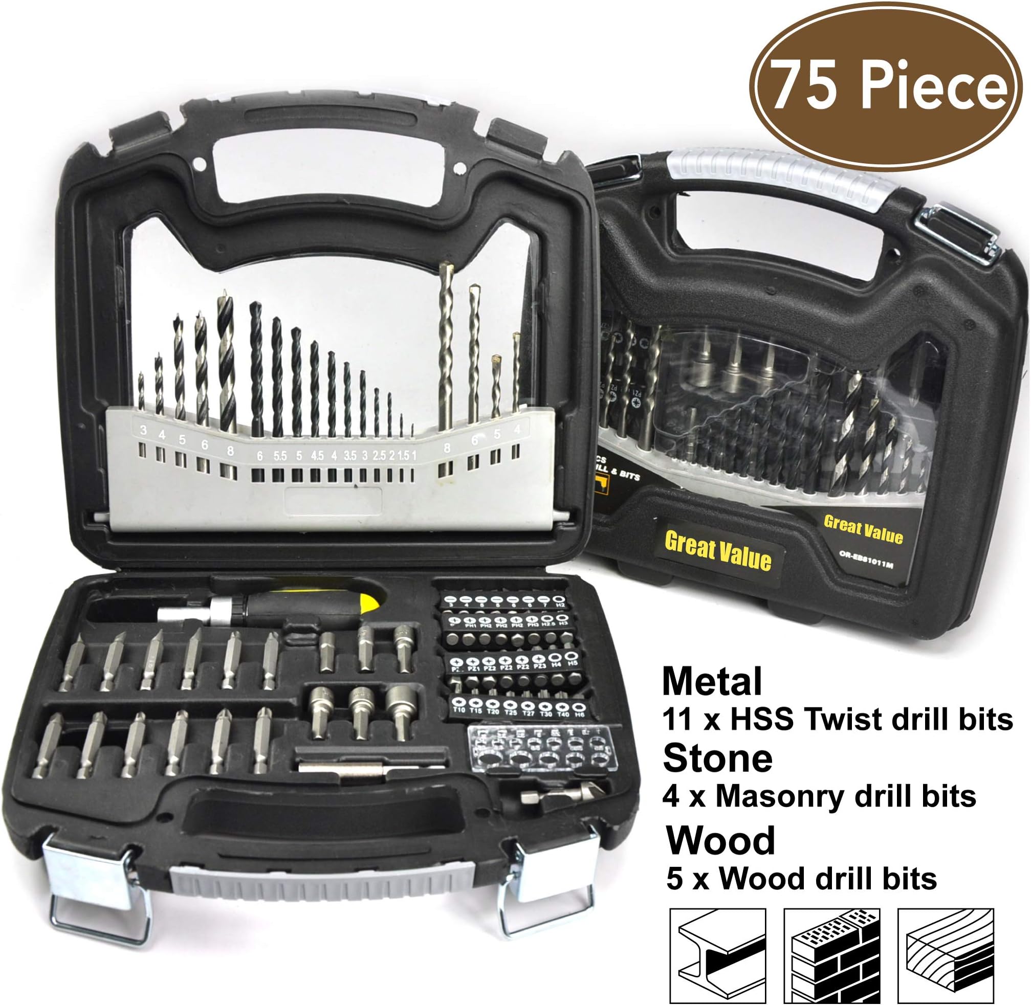 75 Piece Drill and Drive Accessory Set,Drill bits,Drill bit Set,Drill Set,Drilling Driving kit,Tool kit,Home Tool kit,Home Repair Tools,Tool Set,Tools
