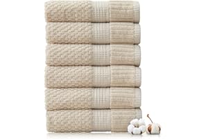 NY Loft 100% Cotton Hand Towel 6 Pack Hand Towel Set | Super Soft & Absorbent Quick-Dry Hand Towels 16" x 28" |Textured and Durable Cotton | Trinity Collection (6 Pack Hand Towel, Sand)