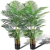 KOL 6ft 2-Pack Artificial Areca Palm Plant in Pot, Fake Tropical Cane Palm Silk Tree Indoor Outdoor, Dypsis Lutescens Plants, 70in Lifelike Faux Silk Plant Home Garden Decoration, Housewarming Gift