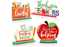 CHIAZLLTA 4PCS Teacher Appreciation Table Centerpieces Best Teacher Wooden Table Sign Thank You Teachers Desk Decorations Gifts for Teacher Appreciation Home School Classroom Desk Decor