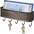 iDesign Twillo Mail and Key Holder, Decorative Wall Mounted Key Rack Organizer Pocket and Letter Sorter Holder for Entryway, 