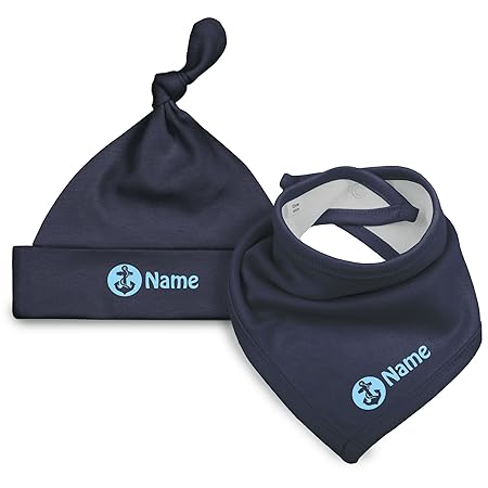 Set aus Babymütze und Halstuch mit Ankersymbol und Namen aus 100% Bio-Baumwolle und fairem Handel (Fair Trade) von FRITZ X AN