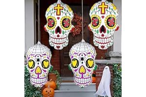 ERTIUANIO 4Pcs 24" Dia De Los Muertos Decorations, Day of The Dead Decorations, Halloween Inflatables Sugar Skull Decoracion, Mexican Party Yard Outdoor Decorations