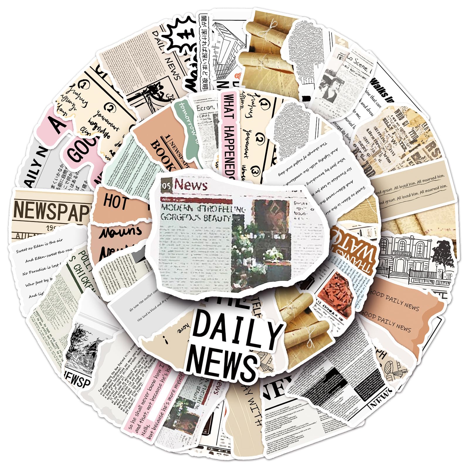 Newspaper Stickers for Laptop (50 PCS),Gift for Children Teens Adults Girl Boys,Waterproof Stickers for Water Bottle,Newspaper Vinyl Stickers for Scrapbook,Skateboard,Bike,Phone,Dairy