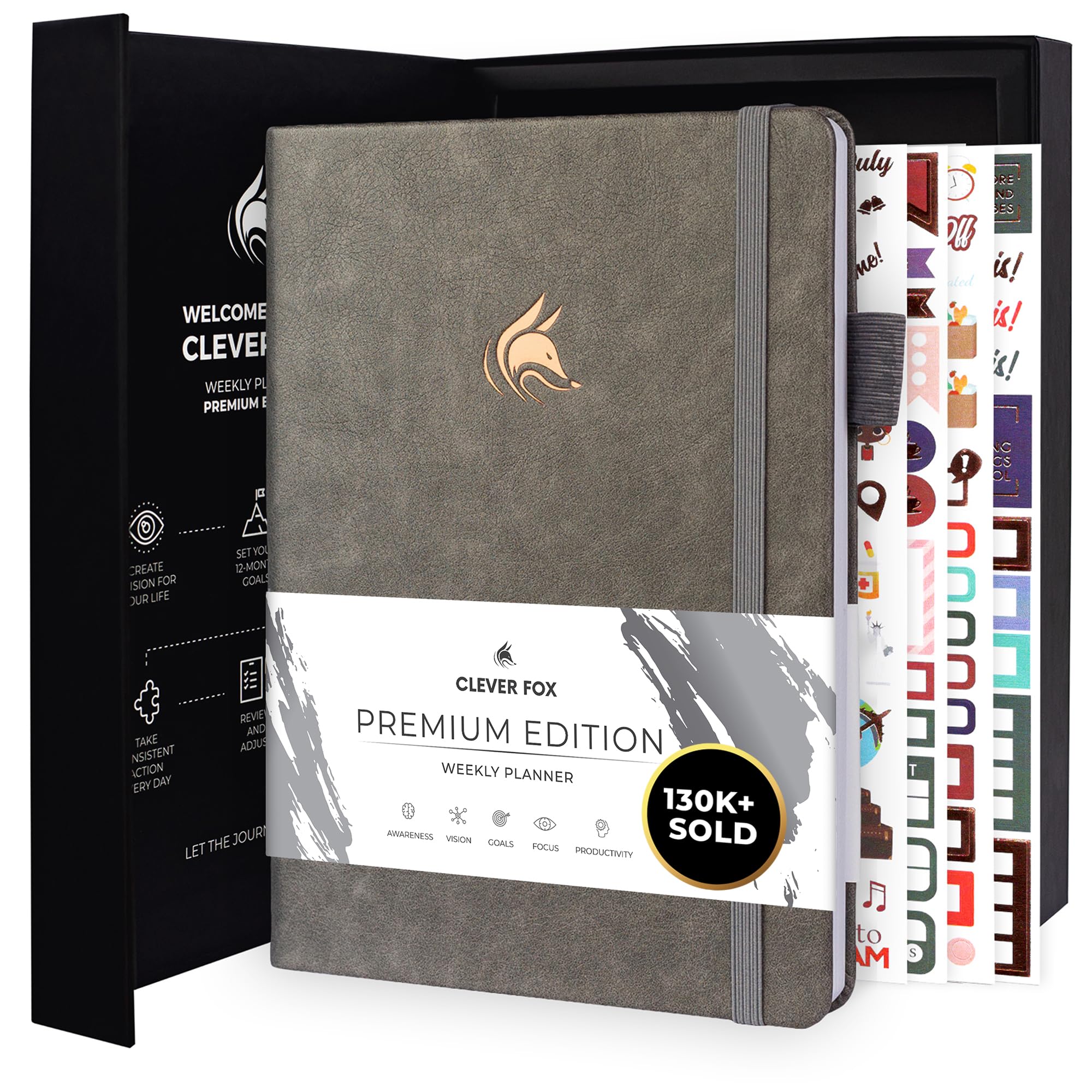 Clever Fox Planner Premium – Undated Weekly & Monthly Planner Organizer for Productivity & Time Management, A5 (Grey)