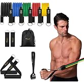 Resistance Bands with Handles, 11-Piece Exercise Band Set for Home Gym, 5 Stackable Tubes with Door Anchor, Ankle Straps and Carry Bag