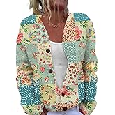 Women’s Paisley & Plaid Patchwork Print Button Down Cardigan Sweater, Retro Fall Knitwear