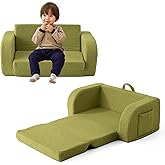 Toddler Couch, 2-in-1 Toddler Chairs Comfy 1-3 Years Old, Toddler Chair for Girls and Boys, Kids Couch Bed Fold Out, Convertible Baby Sofa to Lounge Chair for Playing, Reading, Napping, Double, Green