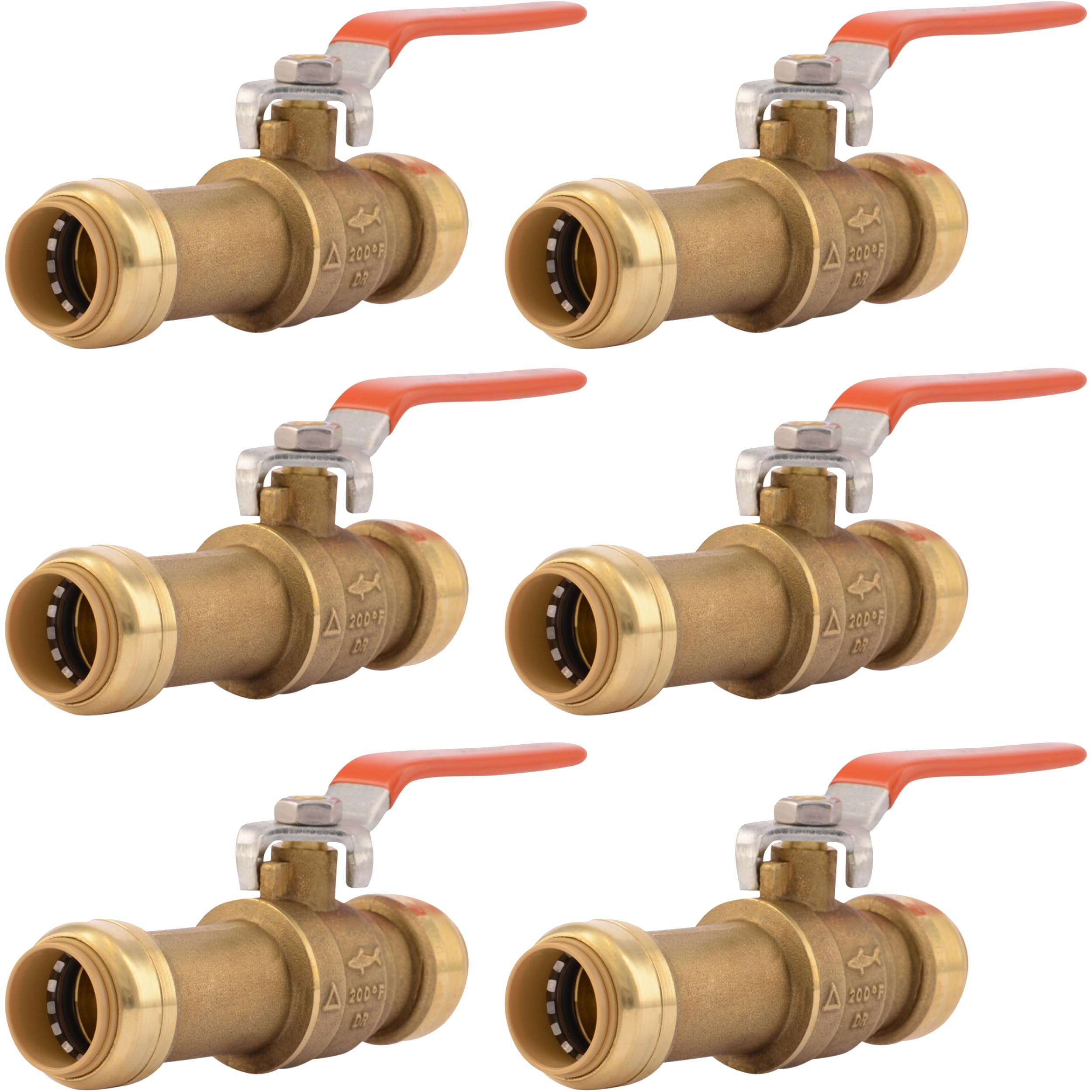 SharkBite 3/4 Inch Slip Ball Valve, Pack of 6, Push to Connect Brass Plumbing Fitting, PEX Pipe, Copper, CPVC, PE-RT, HDPE, 24736LFZ Image