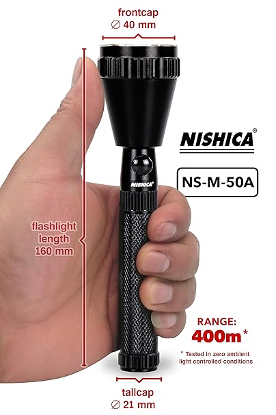 Nishica NS-M-50 Rechargeable Industrial Security Purpose Metal Torch (Black, Small)