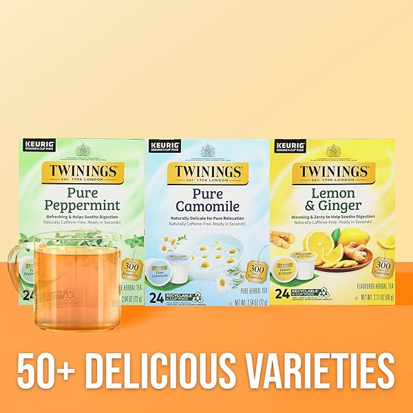 TWININGS PURE CAMOMILE HERBAL TEA K-CUP PODS FOR KEURIG, 24 COUNT (PACK OF 1), MADE WITH PURE CAMOMILE BLOSSOMS, NATURALLY CAFFEINE-FREE, ENJOY HOT OR ICED