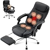 500LBS Massage Office Chair, 6 Points Vibration & Heat Executive Office Chairs, 135°Reclining Comfy Desk Chair with Footrest, Wider & Thicker Seat Cushion, PU Leather Big and Tall Gaming Chair, Black