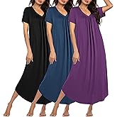 Ekouaer 3 Pack Long Nightgowns for Women Plus Size House Dress Short Sleeve Night Gown V Neck Casual Nightshirt M-5XL