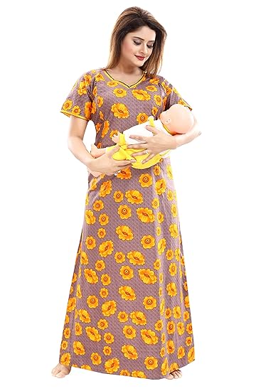 Women's Feeding/Maternity Cotton Nighty/Night Gown(Size:Free Length:54
