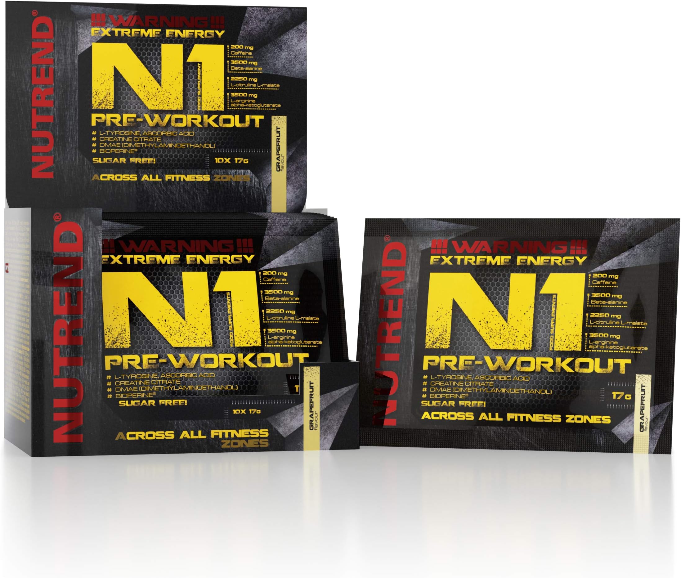 Nutrend N1 Shot 10x17ml Grapefruit Flavour Body Stimulant Than The Instant Form of pre-Workout Promote Muscle Pumping Beta-Alanine, AAKG Taurine DMAE