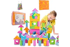 Morvat 140 Piece Colorful Soft EVA Foam Building Blocks Set, Waterproof Play Toy for Children, Babies, Toddlers, & Kids, Gift for Boys & Girls, Non Toxic & BPA Free, Bath Tub Platform, Carry & Dry Bag