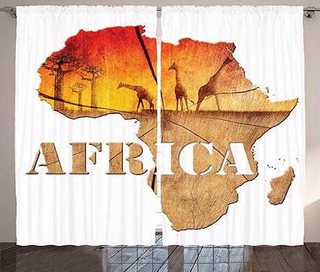 Amazon Com Lunarable African Curtains Map With Wood Tree Texture And Giraffe Fantasy Continent Living Room Bedroom Window Drapes 2 Panel Set 108 X 96 Orange And Tan Home Kitchen