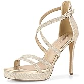 IDIFU IN4 Platform High Heels for Women Strappy Heeled Sandals Square Toe Heels Stiletto Heels Women's Wedding Party Bridal Sexy Dress Shoes Open Toe Heels