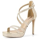 IDIFU Gold Glitter Strappy High Heels Wedding Party