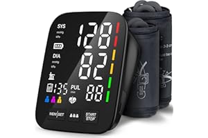 AQESO Blood Pressure Monitor Upper Arm, 9"-17" & 13"-21", 2 Size Cuffs, Medium/Large & Extra Large XL BP Cuff, Accurate Automatic Digital BP Machine for Home Use, 5" Backlit Colorful LED, 3-User Mode, U80A