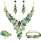 EVER FAITH Bridal Wedding Marquise Crystal Leaf Cluster Statement Y-Shaped Necklace Earrings Bracelet Ring Set for Prom
