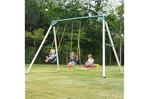 Hapfan 9.5' Heavy Duty Tall Swing Sets for Backyard for Kids and Adults with Saucer Swing, 2 Belt Swings