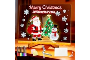 11.8 * 7.8in Led Doodle Glow Board, Halloween Christmas Light Up Drawing Lamp, Erasable Boards with 7 Colors Marker Pens Adju