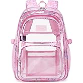 OKKID Clear Backpack for School Girls Clear Bookbag Pink See Through Bag Heavy Duty Transparent Backpack for Stadium Events
