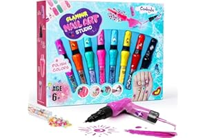 COMBAYBE 8-Count Nail Art Pen Set for Kids, Non-Toxic Nail Polish & Glitter with Doodle Tip, Nail Art Kit for Girls 7-12, Birthday for 8-12, Toys for 10 Year Olds, Includes Stickers, Gems