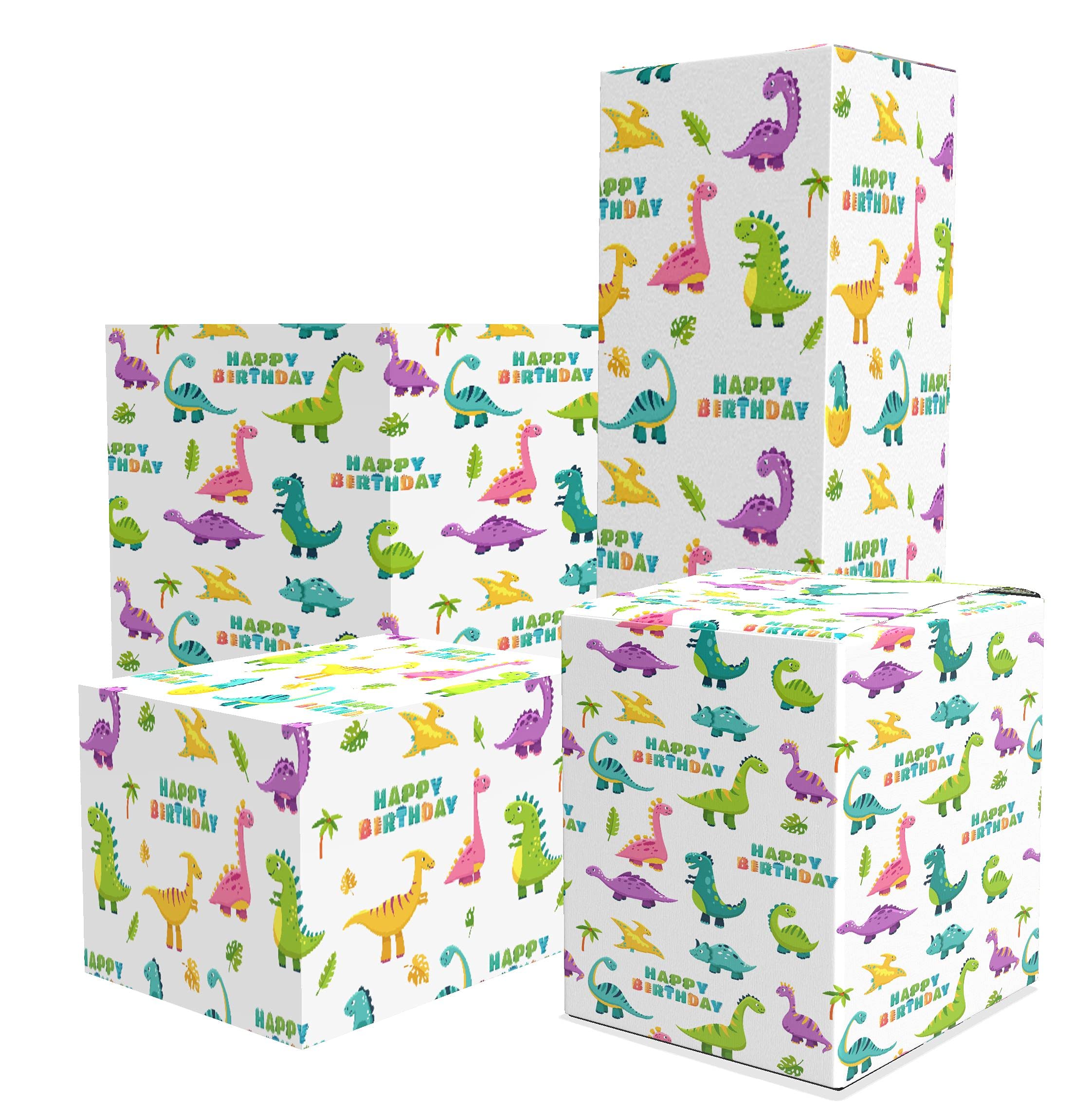 Dinosaurs Gift Wrapping Paper Birthday 6 Sheets 2 Designs 10 Gift Cards Happy Birthday Paper for Presents Kids Boys Girls Female Male 50cmx70cm 80gms Thickness (Dinosaurs)