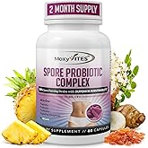 MoxyVites Spore Probiotic Complex - All In One Prebiotics and Probiotics for Digestive Health, Postbiotic, Digestive Enzymes Daily Supplement - Spore Based Probiotic for Women & Men