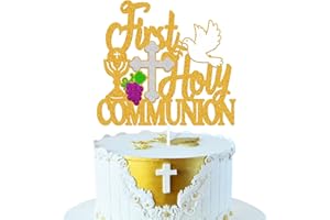 LEVVCIRKI First Holy Communion Cake Topper Bless Cross Baptism Baby Shower for Kids Boy Girl Christening Confirmation Party Gold Decorations