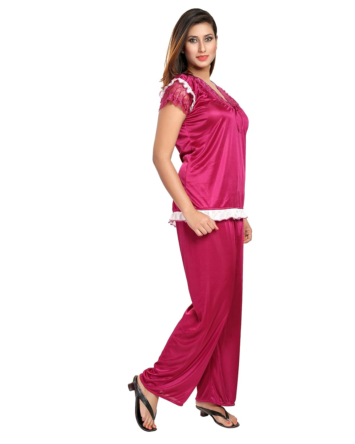 fashigo women's satin top and pyjama night suit (free size)